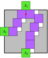 An example of an AND gadget used for the construction of the proof.